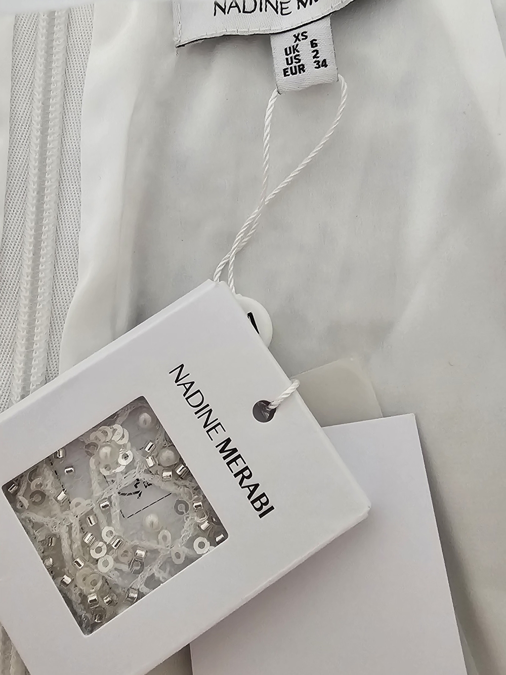 NADINE MERABI White Beaded Strapless-Inspired Corset Dress with Spaghetti Straps - Picture 7 of 8